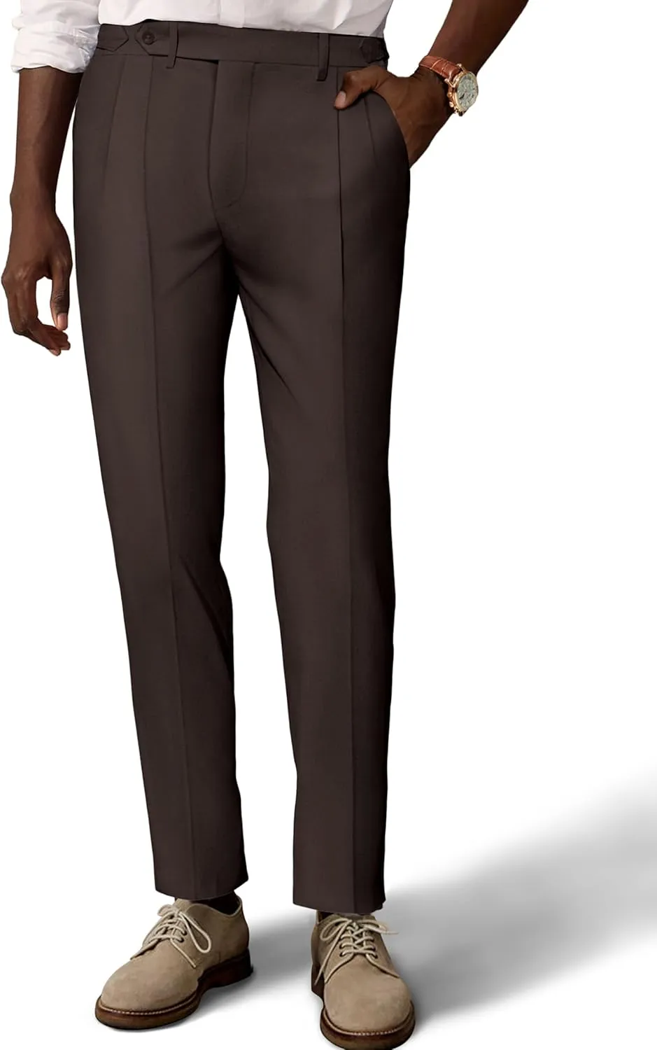 PJ PAUL JONES Mens Linen Dress Pants Casual Slim Fit Expandable Wasit Pleated Front Trousers