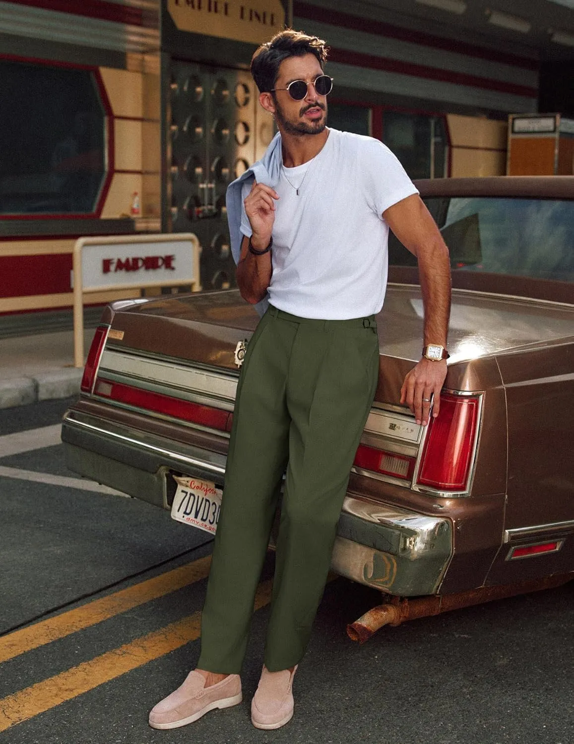 PJ PAUL JONES Mens Linen Dress Pants Casual Slim Fit Expandable Wasit Pleated Front Trousers