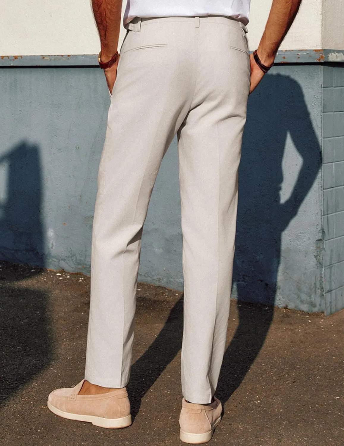 PJ PAUL JONES Mens Linen Dress Pants Casual Slim Fit Expandable Wasit Pleated Front Trousers