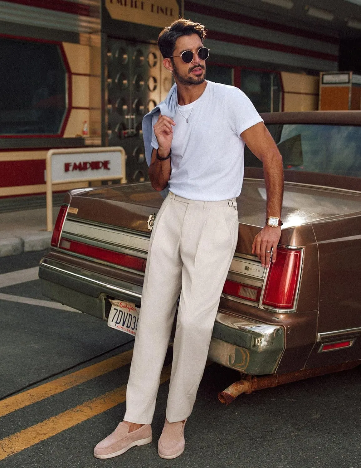 PJ PAUL JONES Mens Linen Dress Pants Casual Slim Fit Expandable Wasit Pleated Front Trousers