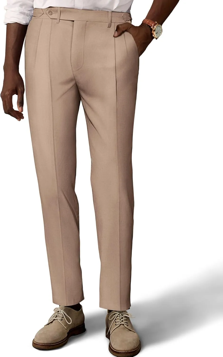 PJ PAUL JONES Mens Linen Dress Pants Casual Slim Fit Expandable Wasit Pleated Front Trousers