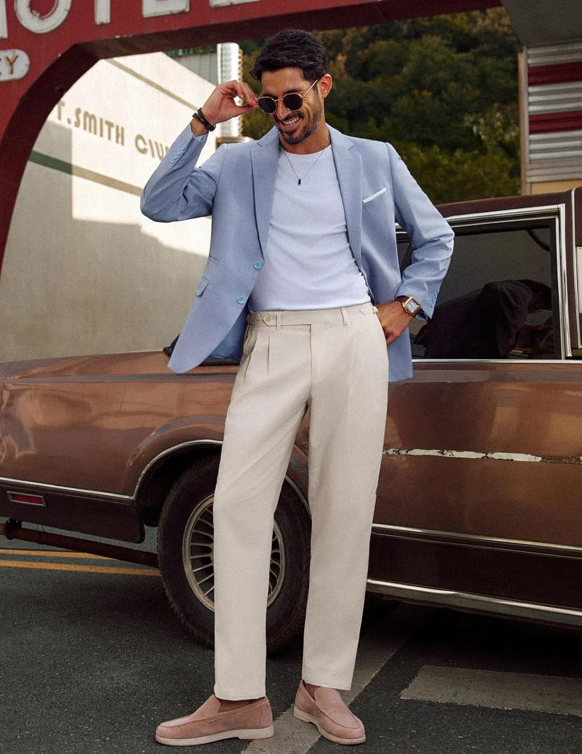 PJ PAUL JONES Mens Linen Dress Pants Casual Slim Fit Expandable Wasit Pleated Front Trousers