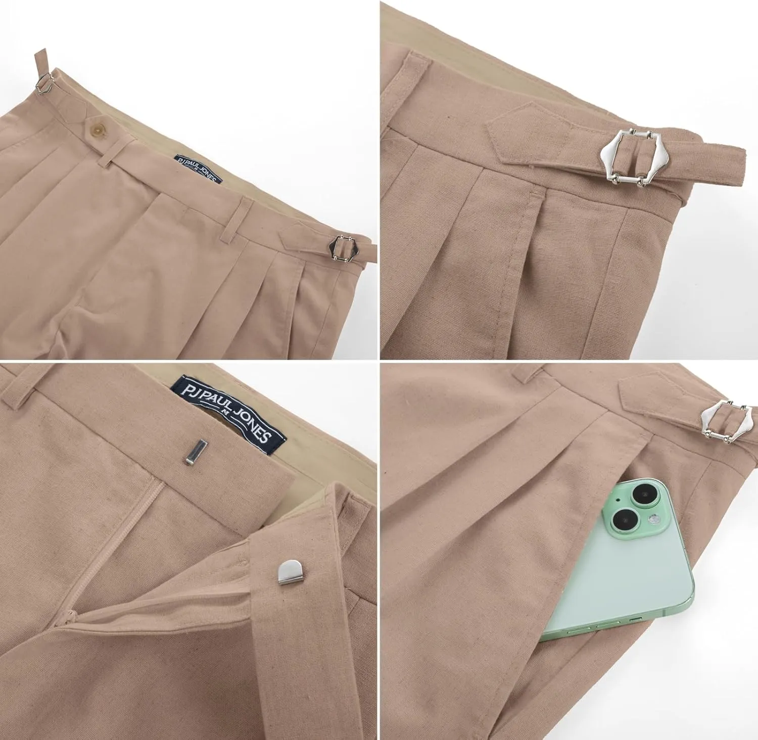 PJ PAUL JONES Mens Linen Dress Pants Casual Slim Fit Expandable Wasit Pleated Front Trousers