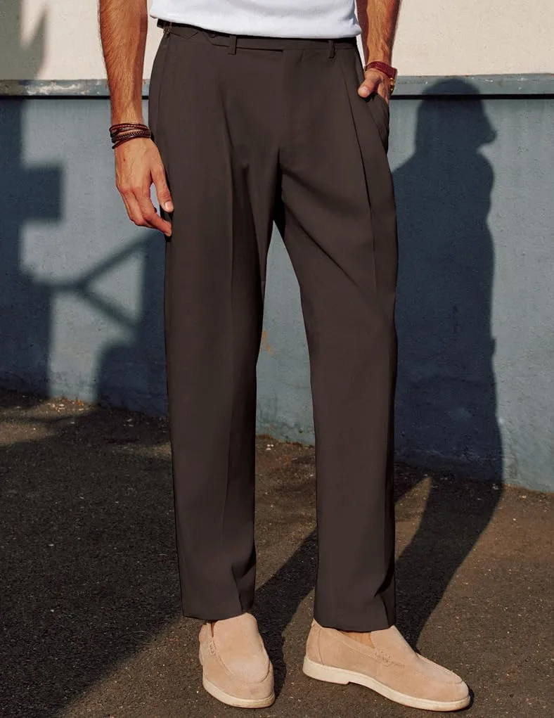 PJ PAUL JONES Mens Linen Dress Pants Casual Slim Fit Expandable Wasit Pleated Front Trousers