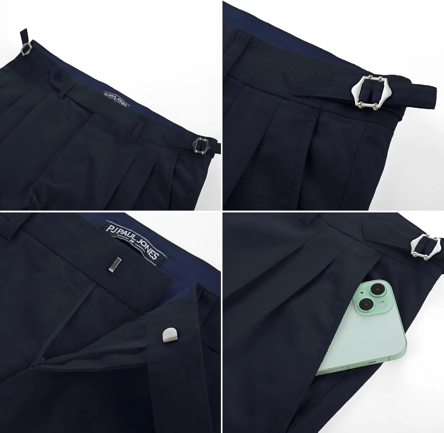PJ PAUL JONES Mens Linen Dress Pants Casual Slim Fit Expandable Wasit Pleated Front Trousers