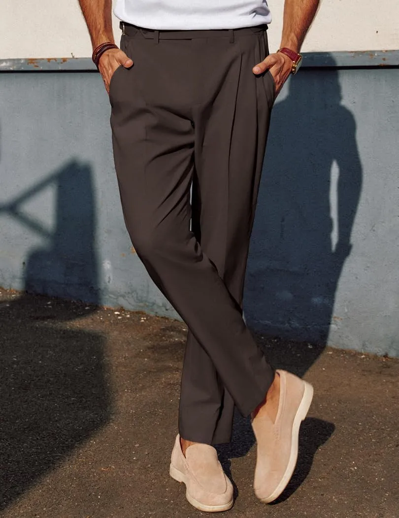 PJ PAUL JONES Mens Linen Dress Pants Casual Slim Fit Expandable Wasit Pleated Front Trousers