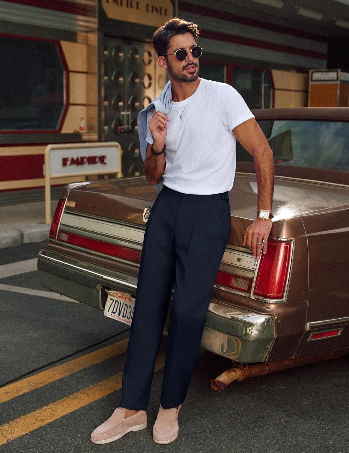 PJ PAUL JONES Mens Linen Dress Pants Casual Slim Fit Expandable Wasit Pleated Front Trousers
