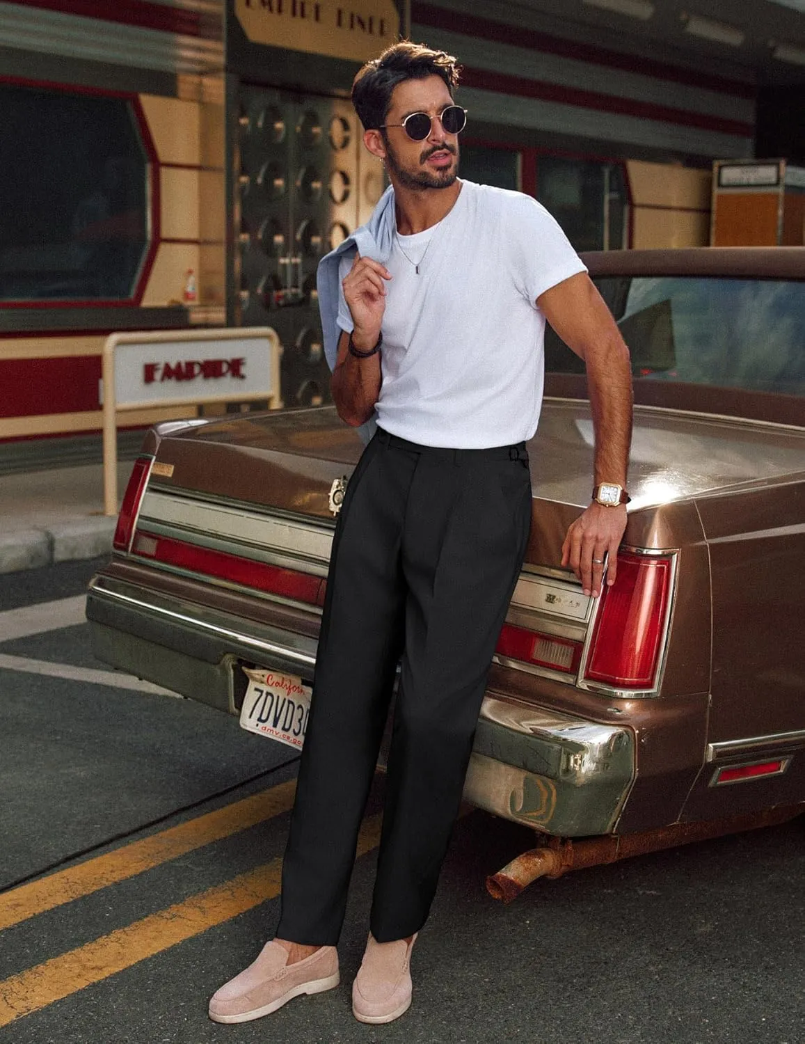 PJ PAUL JONES Mens Linen Dress Pants Casual Slim Fit Expandable Wasit Pleated Front Trousers