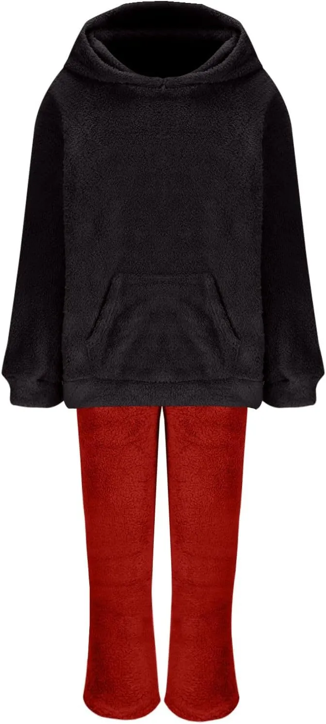 Plus Size Women Fluffy Pajamas Set Fleece Fuzzy Winter Warm Pj Sets Pullover Pants Plush 2 Piece Loungewear Sleepwear