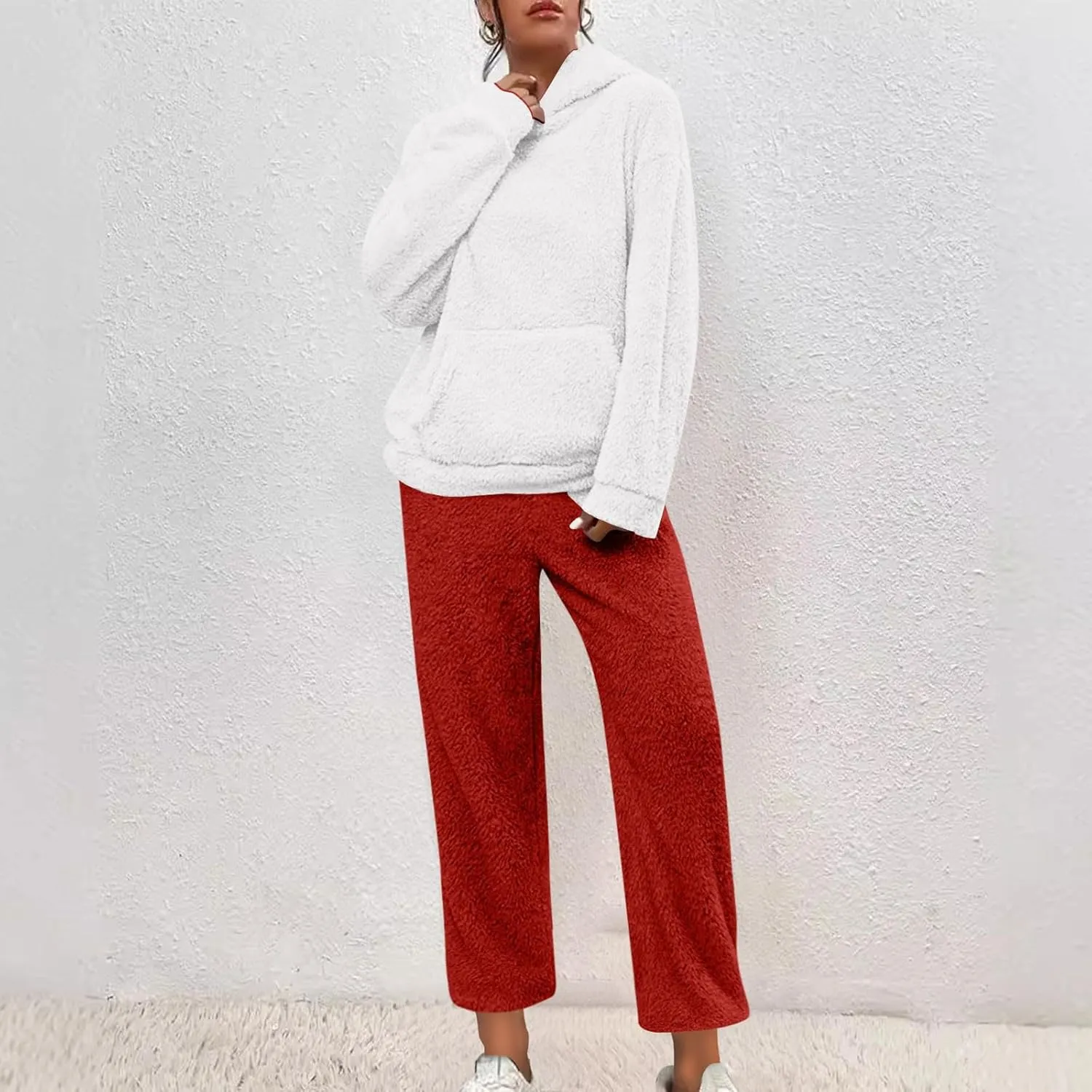 Plus Size Women Fluffy Pajamas Set Fleece Fuzzy Winter Warm Pj Sets Pullover Pants Plush 2 Piece Loungewear Sleepwear