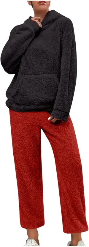 Plus Size Women Fluffy Pajamas Set Fleece Fuzzy Winter Warm Pj Sets Pullover Pants Plush 2 Piece Loungewear Sleepwear