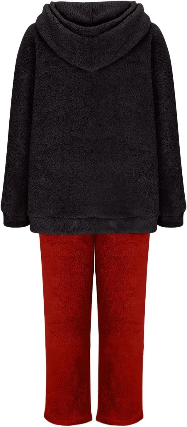 Plus Size Women Fluffy Pajamas Set Fleece Fuzzy Winter Warm Pj Sets Pullover Pants Plush 2 Piece Loungewear Sleepwear