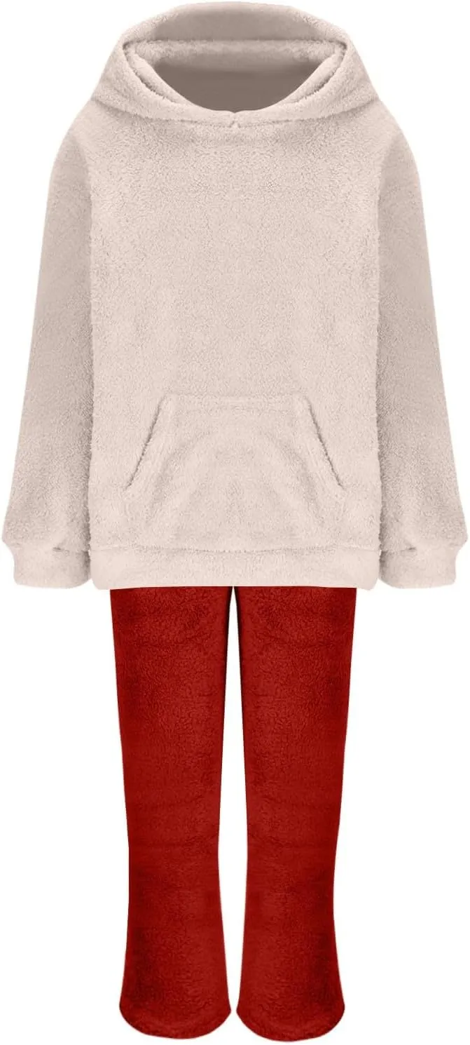 Plus Size Women Fluffy Pajamas Set Fleece Fuzzy Winter Warm Pj Sets Pullover Pants Plush 2 Piece Loungewear Sleepwear