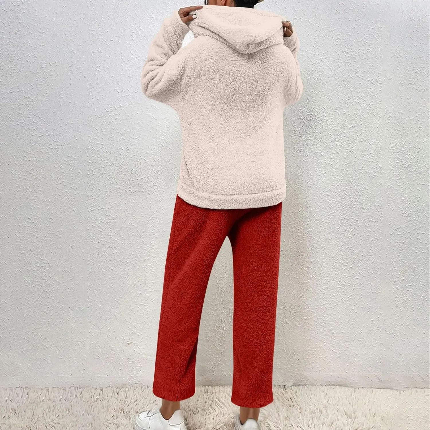 Plus Size Women Fluffy Pajamas Set Fleece Fuzzy Winter Warm Pj Sets Pullover Pants Plush 2 Piece Loungewear Sleepwear