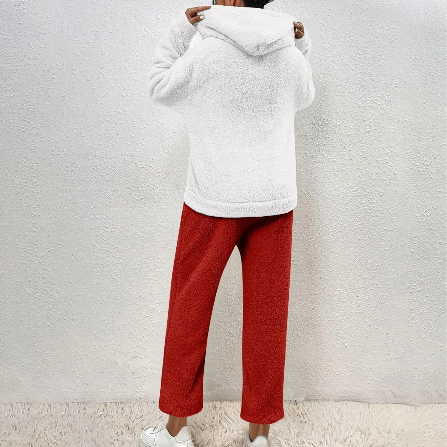 Plus Size Women Fluffy Pajamas Set Fleece Fuzzy Winter Warm Pj Sets Pullover Pants Plush 2 Piece Loungewear Sleepwear