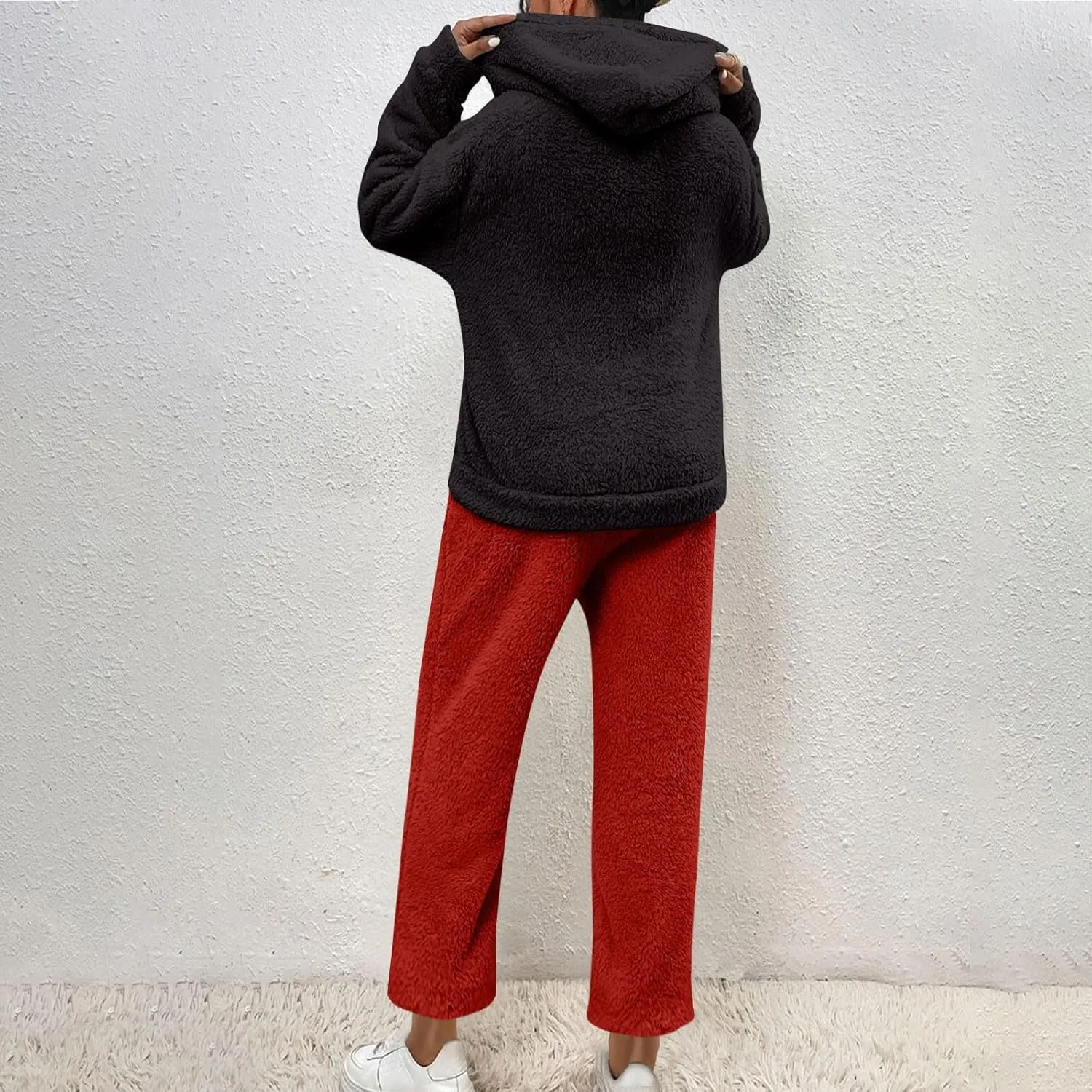 Plus Size Women Fluffy Pajamas Set Fleece Fuzzy Winter Warm Pj Sets Pullover Pants Plush 2 Piece Loungewear Sleepwear