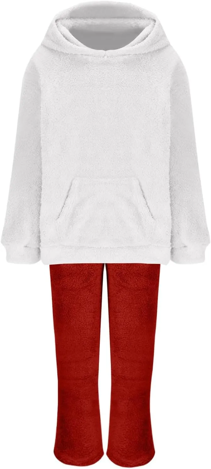 Plus Size Women Fluffy Pajamas Set Fleece Fuzzy Winter Warm Pj Sets Pullover Pants Plush 2 Piece Loungewear Sleepwear