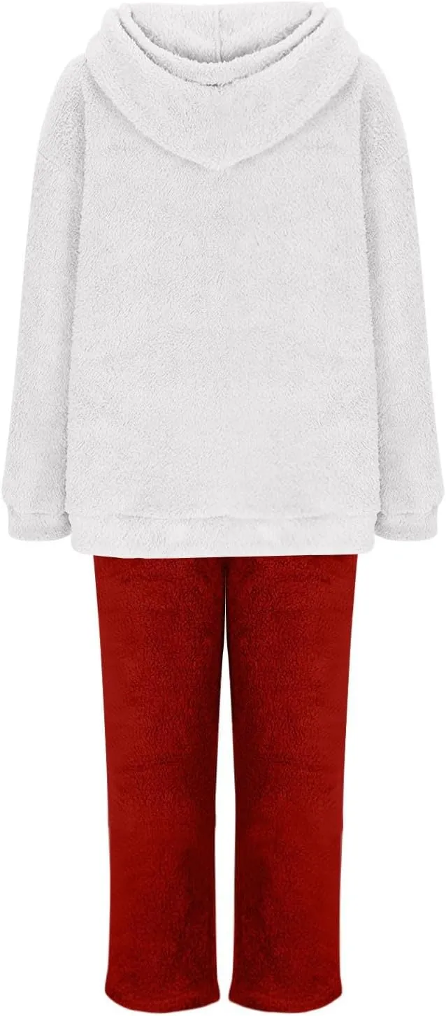 Plus Size Women Fluffy Pajamas Set Fleece Fuzzy Winter Warm Pj Sets Pullover Pants Plush 2 Piece Loungewear Sleepwear