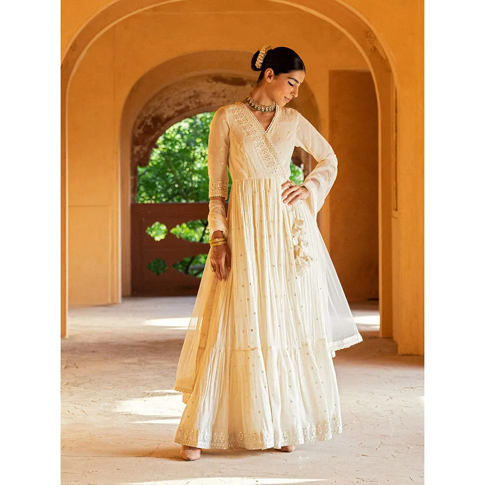 Preevin Off White Triangle Angrakha (Set of 2)