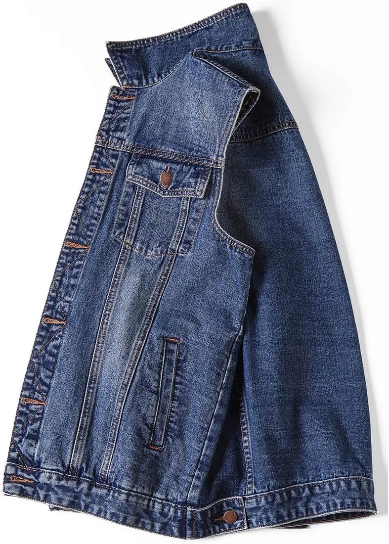 PRIJOUHE Men's Denim Vest Jean Vest Black Denim Motorcycle Black Blue Biker Plus Size Sleeveless