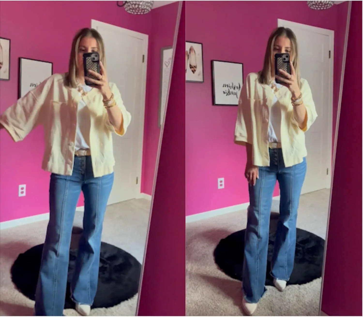 QIBABU Womens Button Down Cardigan Casual Open Front 3/4 Sleeve Crewneck Sweatshirt Tops