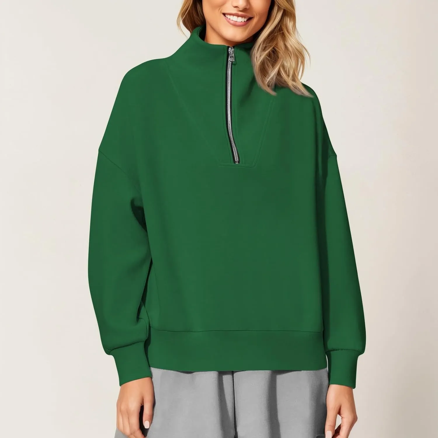 Quarter Zip Pullover Women Fleece Fall Oversized Sweatshirts Long Sleeve Casual Pullover Sweater Winter Clothes 2024