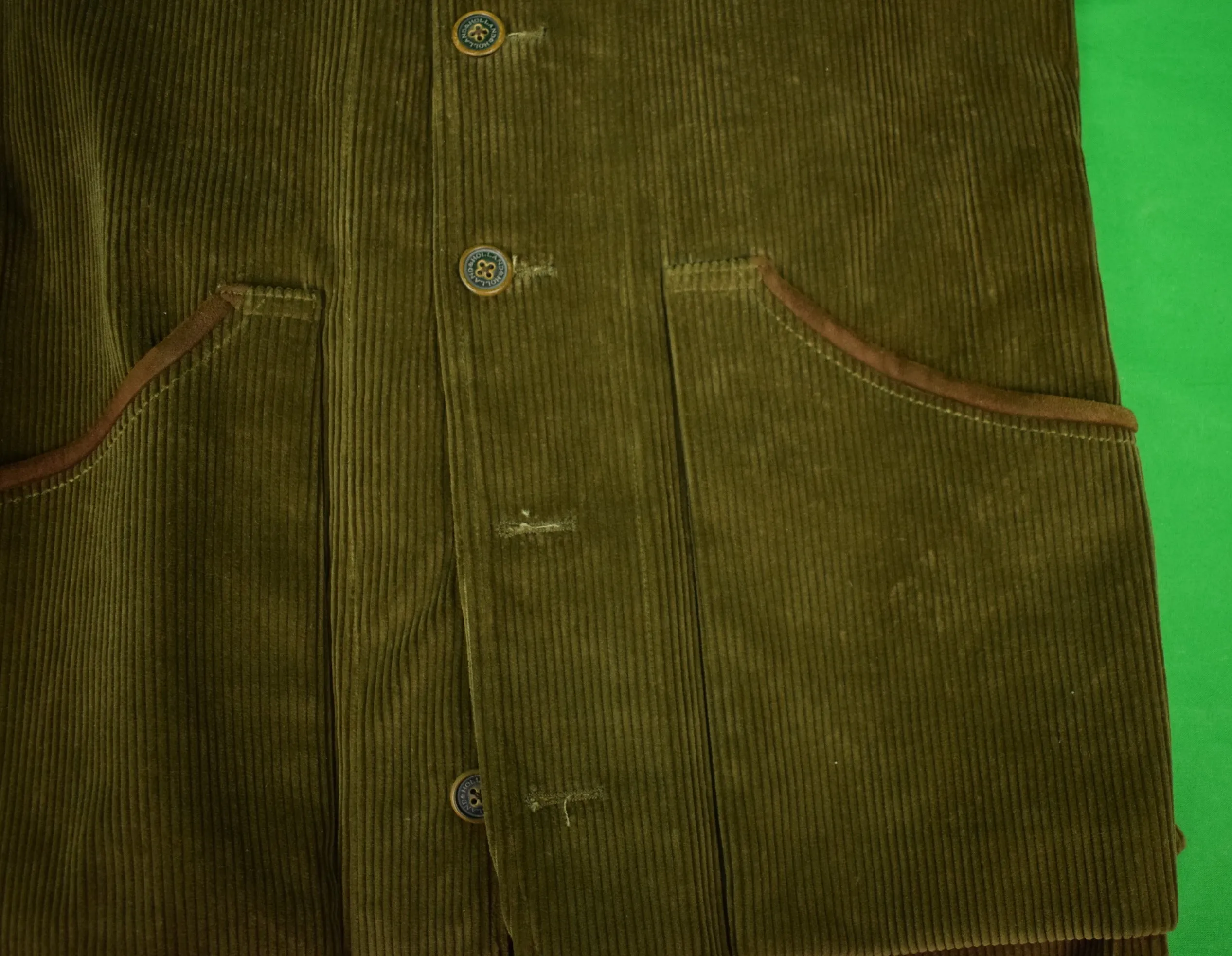 "Holland & Holland Olive Corduroy Shooting Vest" Sz: S (SOLD)