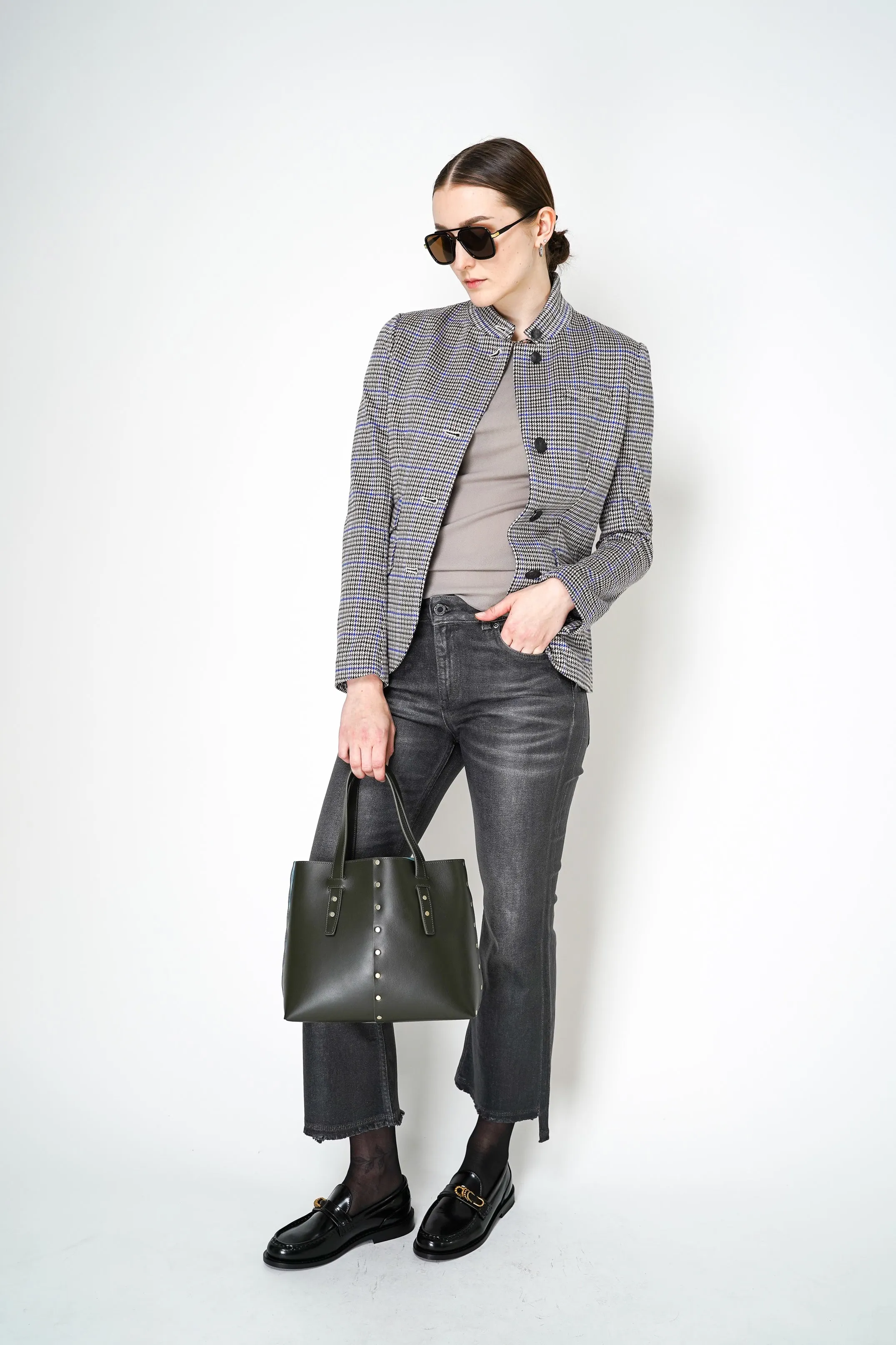 Rag & Bone Slade Plaid Tailored Blazer Military Jacket in Blue and Beige