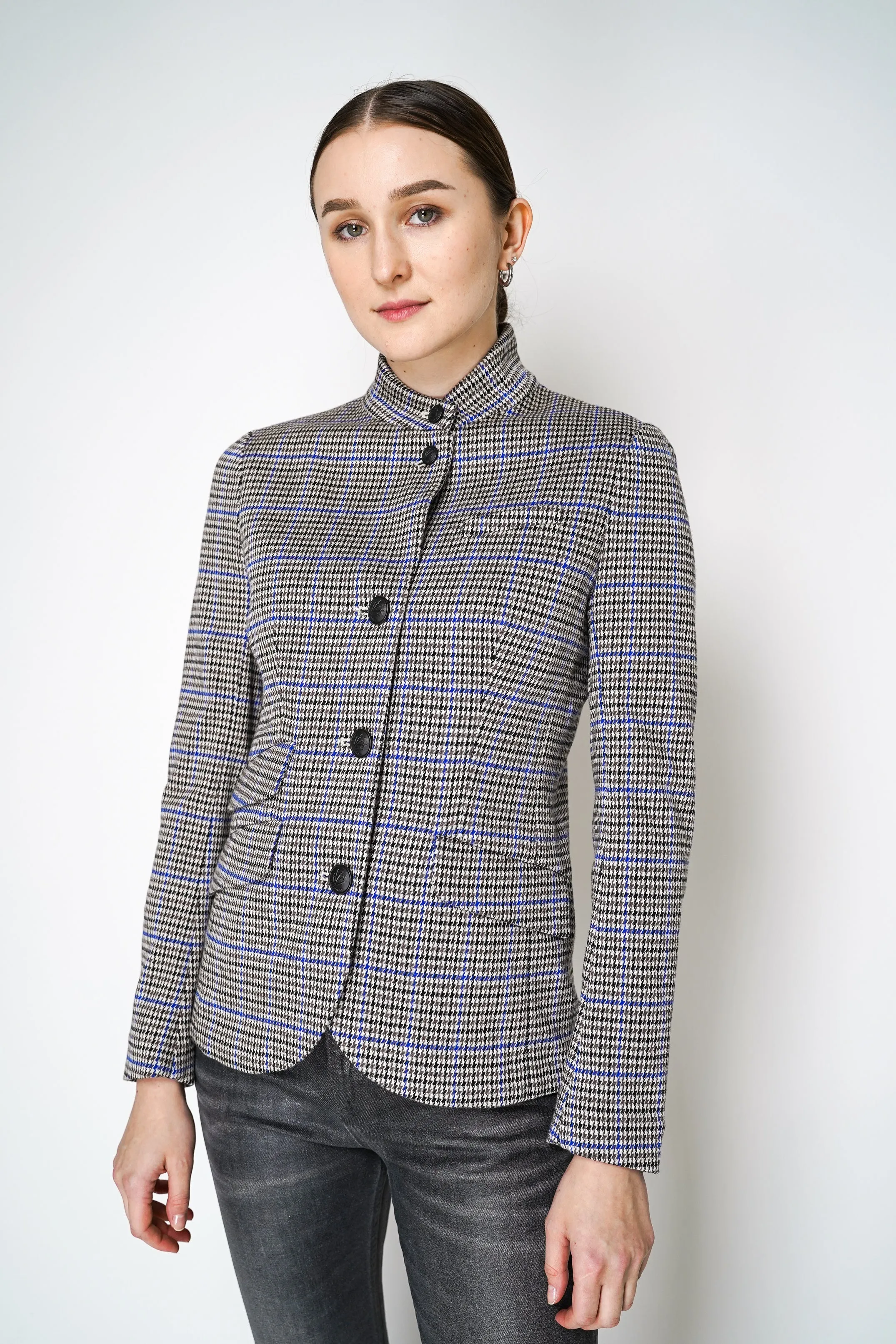 Rag & Bone Slade Plaid Tailored Blazer Military Jacket in Blue and Beige