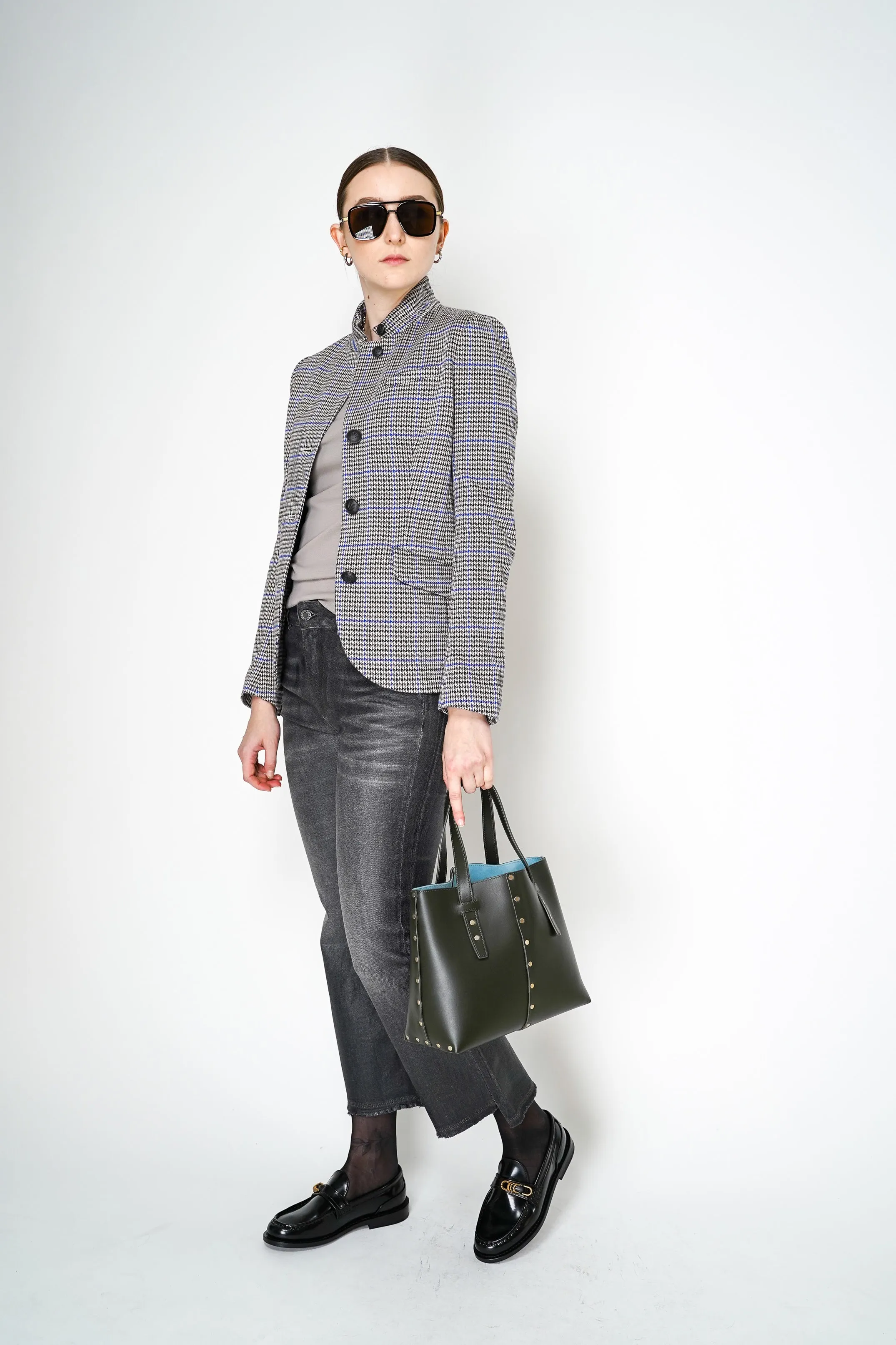 Rag & Bone Slade Plaid Tailored Blazer Military Jacket in Blue and Beige