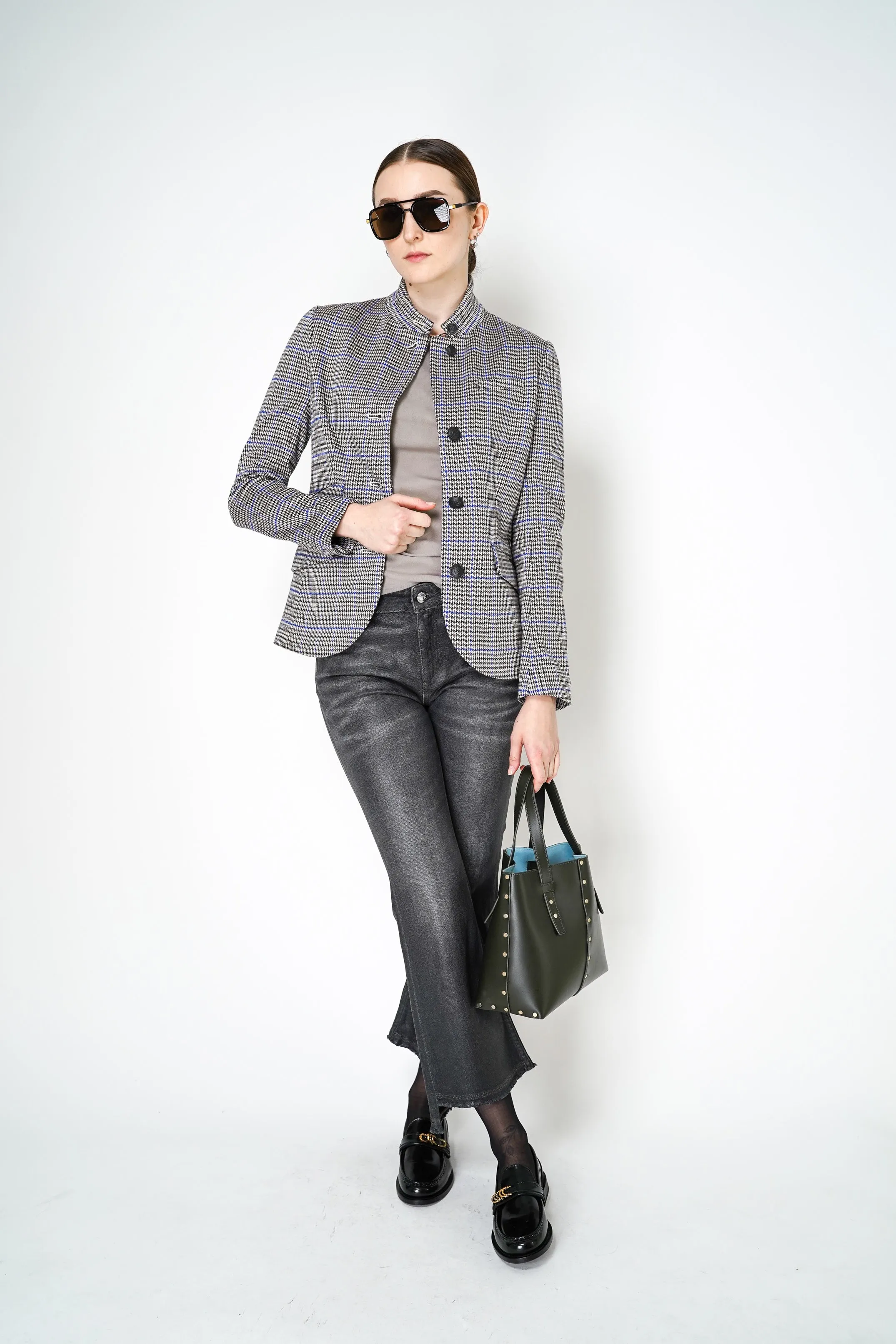 Rag & Bone Slade Plaid Tailored Blazer Military Jacket in Blue and Beige