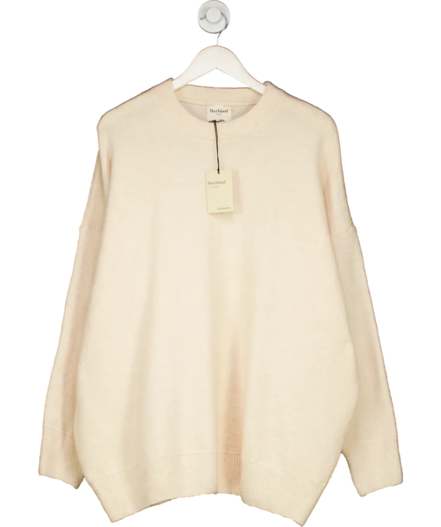 River Island Cream Wool Blend Oversize Knit Sweater UK L