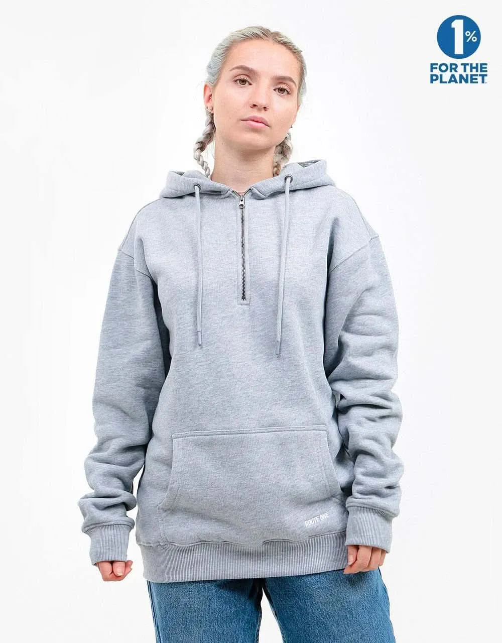 Route One Primary 1/4 Zip Hoodie - Heather Grey