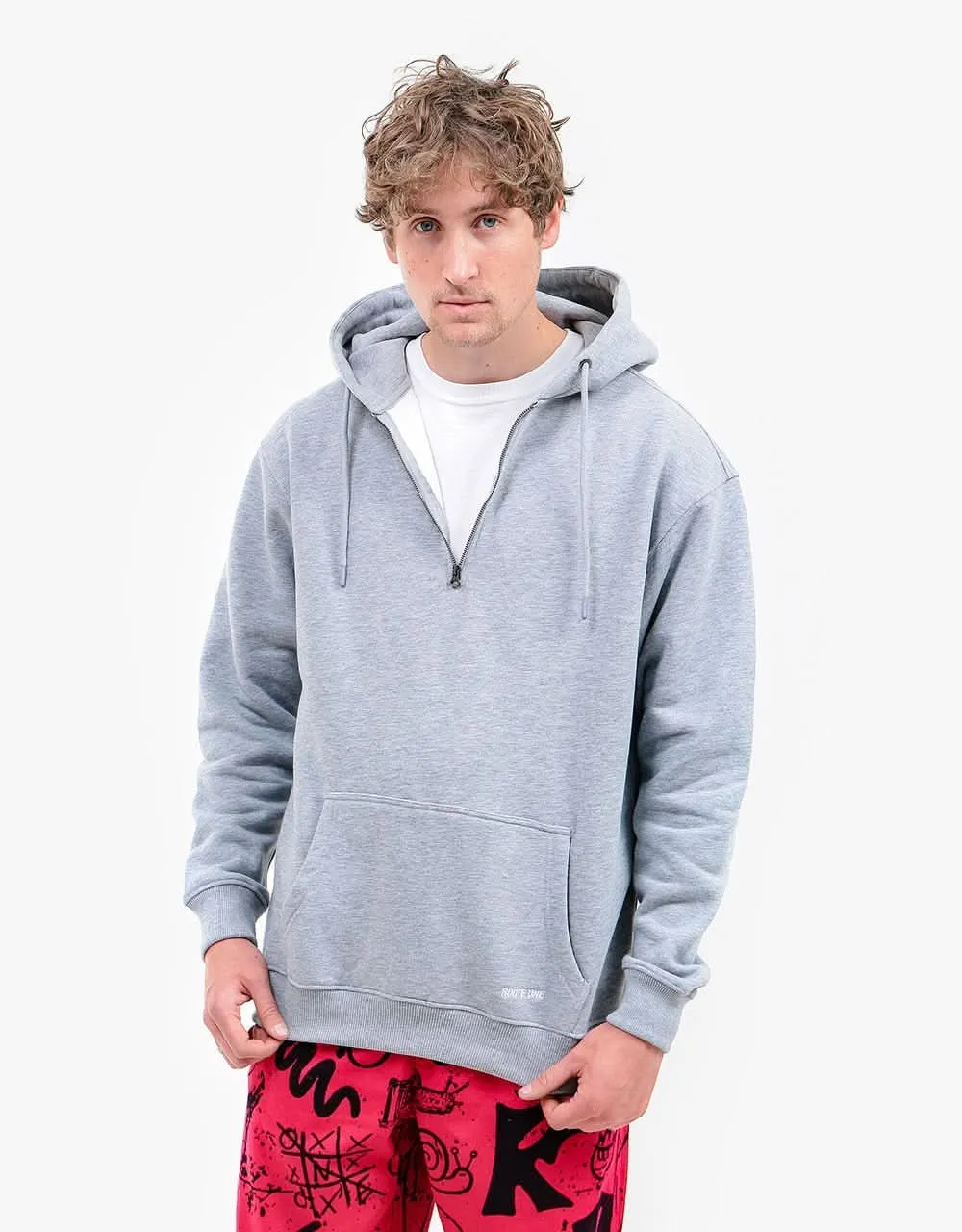 Route One Primary 1/4 Zip Hoodie - Heather Grey