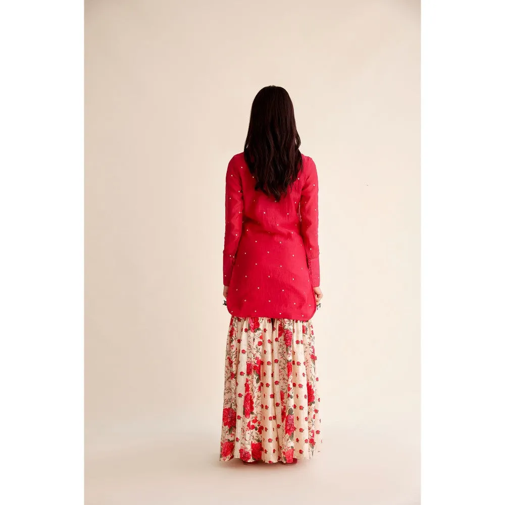 Roze Shabnam Chanderi Red Garara (Set of 3)