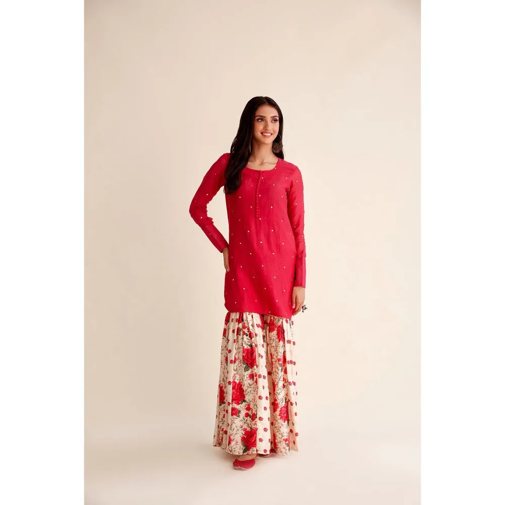 Roze Shabnam Chanderi Red Garara (Set of 3)