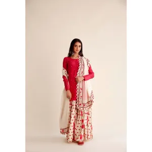 Roze Shabnam Chanderi Red Garara (Set of 3)