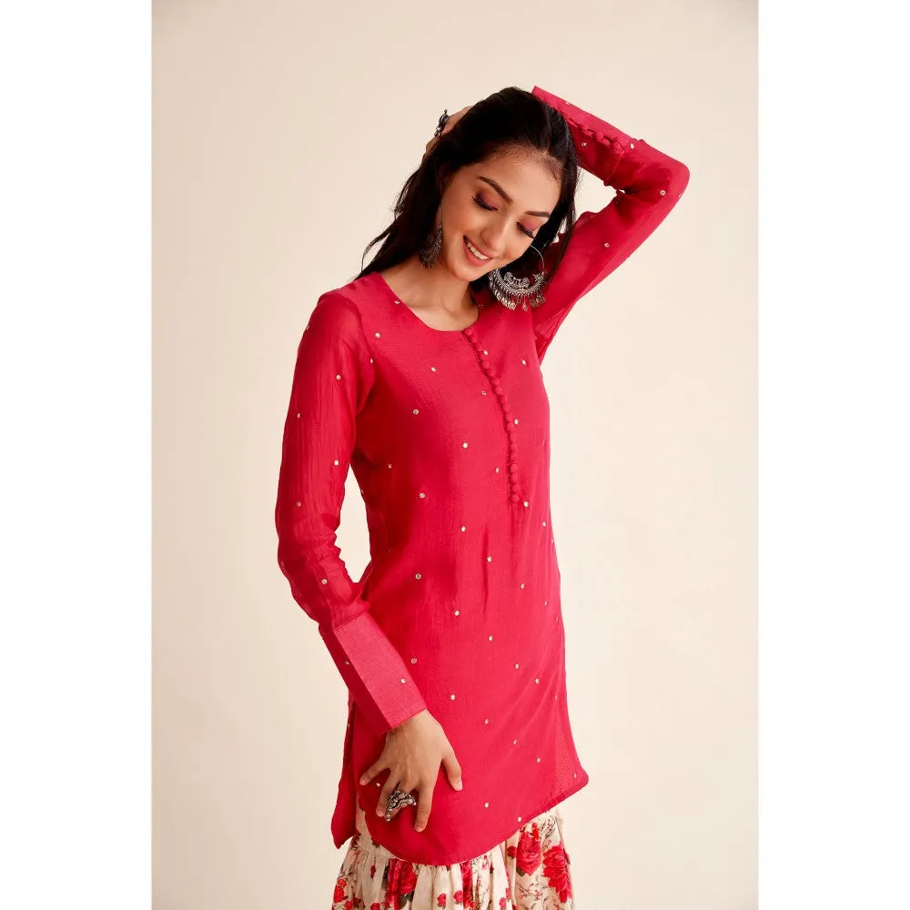 Roze Shabnam Chanderi Red Garara (Set of 3)