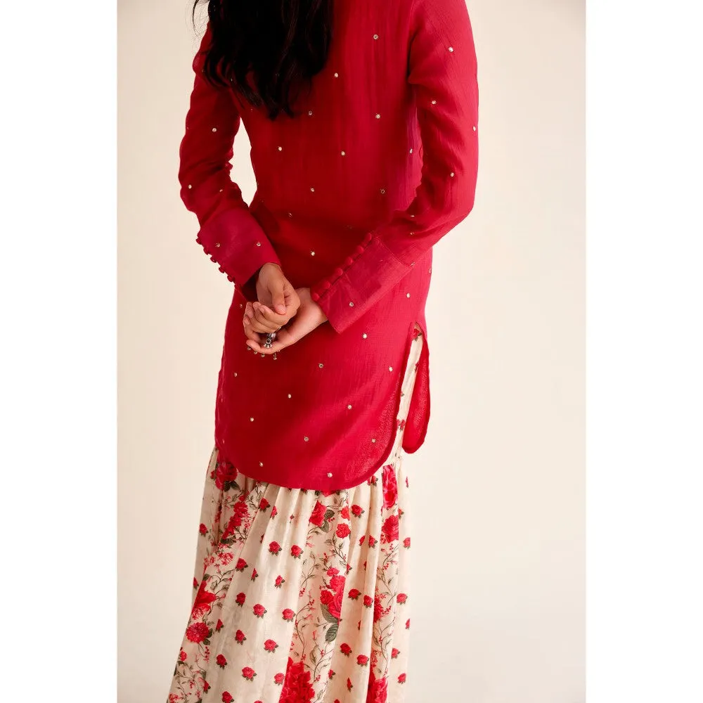 Roze Shabnam Chanderi Red Garara (Set of 3)