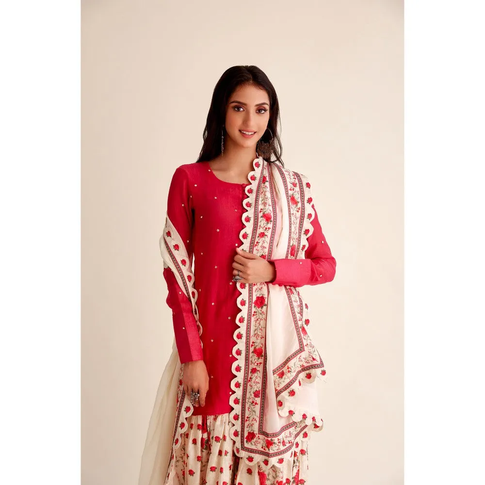 Roze Shabnam Chanderi Red Garara (Set of 3)