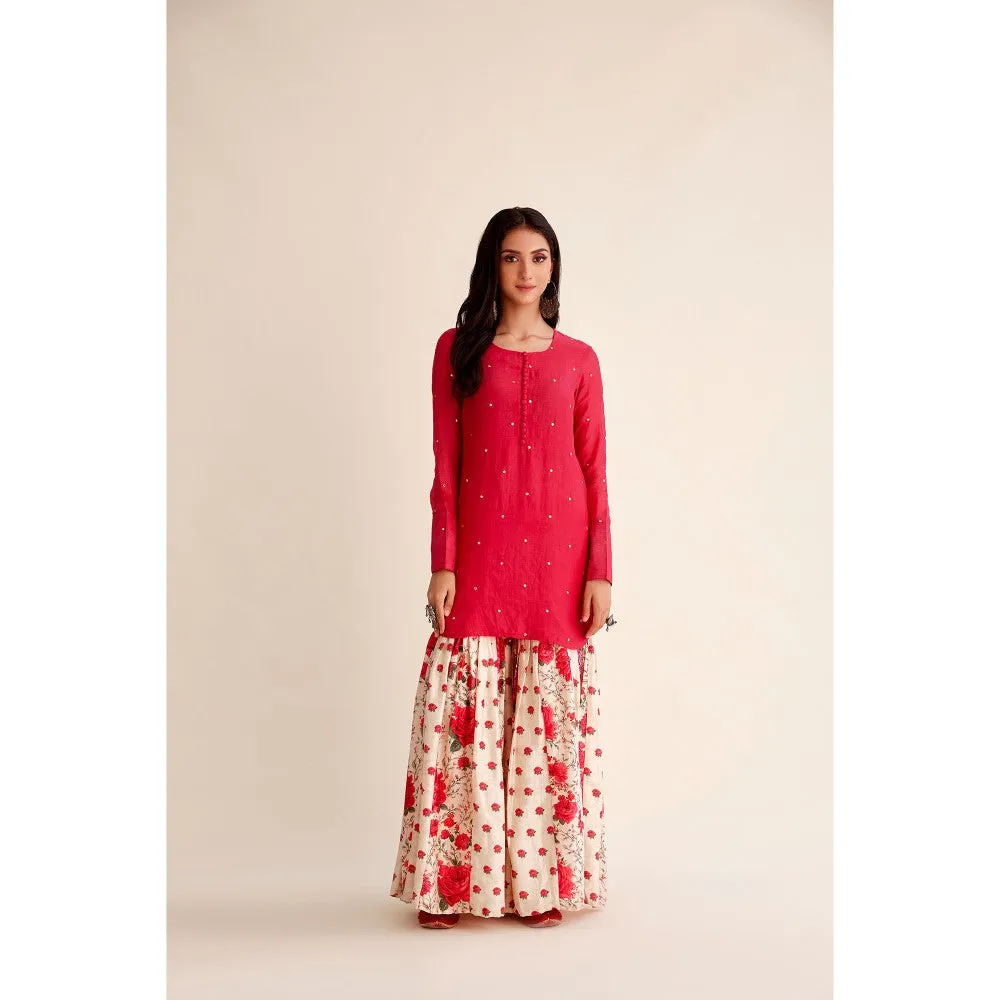 Roze Shabnam Chanderi Red Garara (Set of 3)