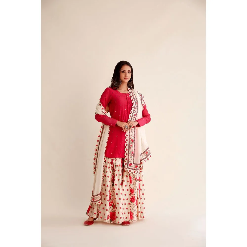 Roze Shabnam Chanderi Red Garara (Set of 3)
