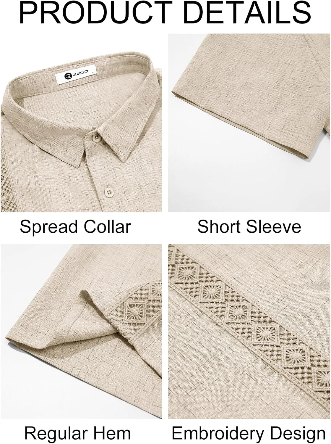 Runcati Mens Guayabera Shirts Button Down Cuban Casual Short Sleeve Shirt Summer Linen Beach Mexican Wedding Tops