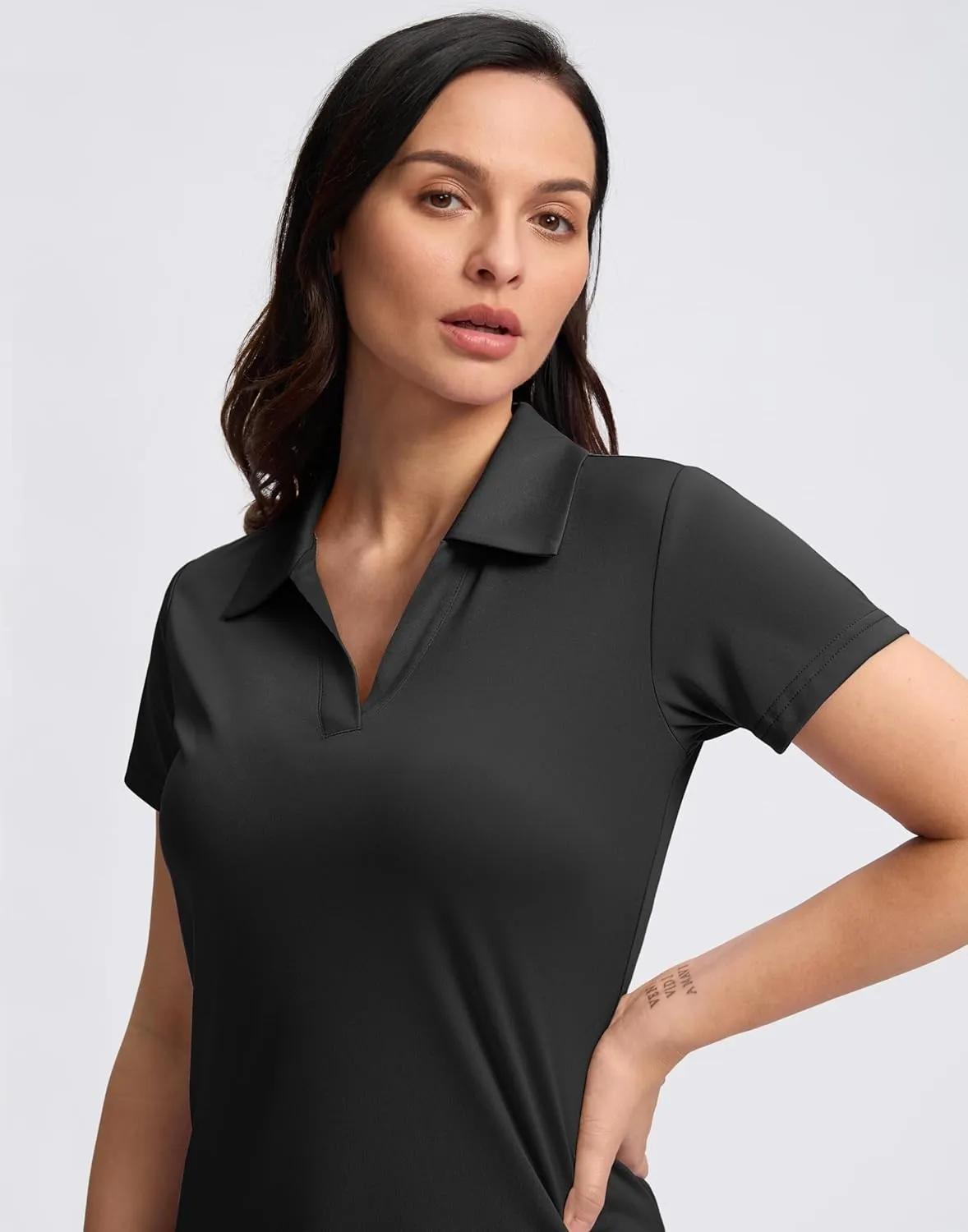 SANTINY Women's Golf Shirt Collared V-Neck Casual Work Tennis Tops UPF50  Collared Polo Shirts for Women