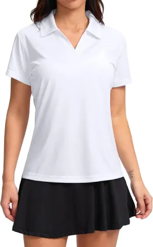 SANTINY Women's Golf Shirt Collared V-Neck Casual Work Tennis Tops UPF50  Collared Polo Shirts for Women