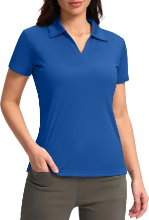 SANTINY Women's Golf Shirt Collared V-Neck Casual Work Tennis Tops UPF50  Collared Polo Shirts for Women