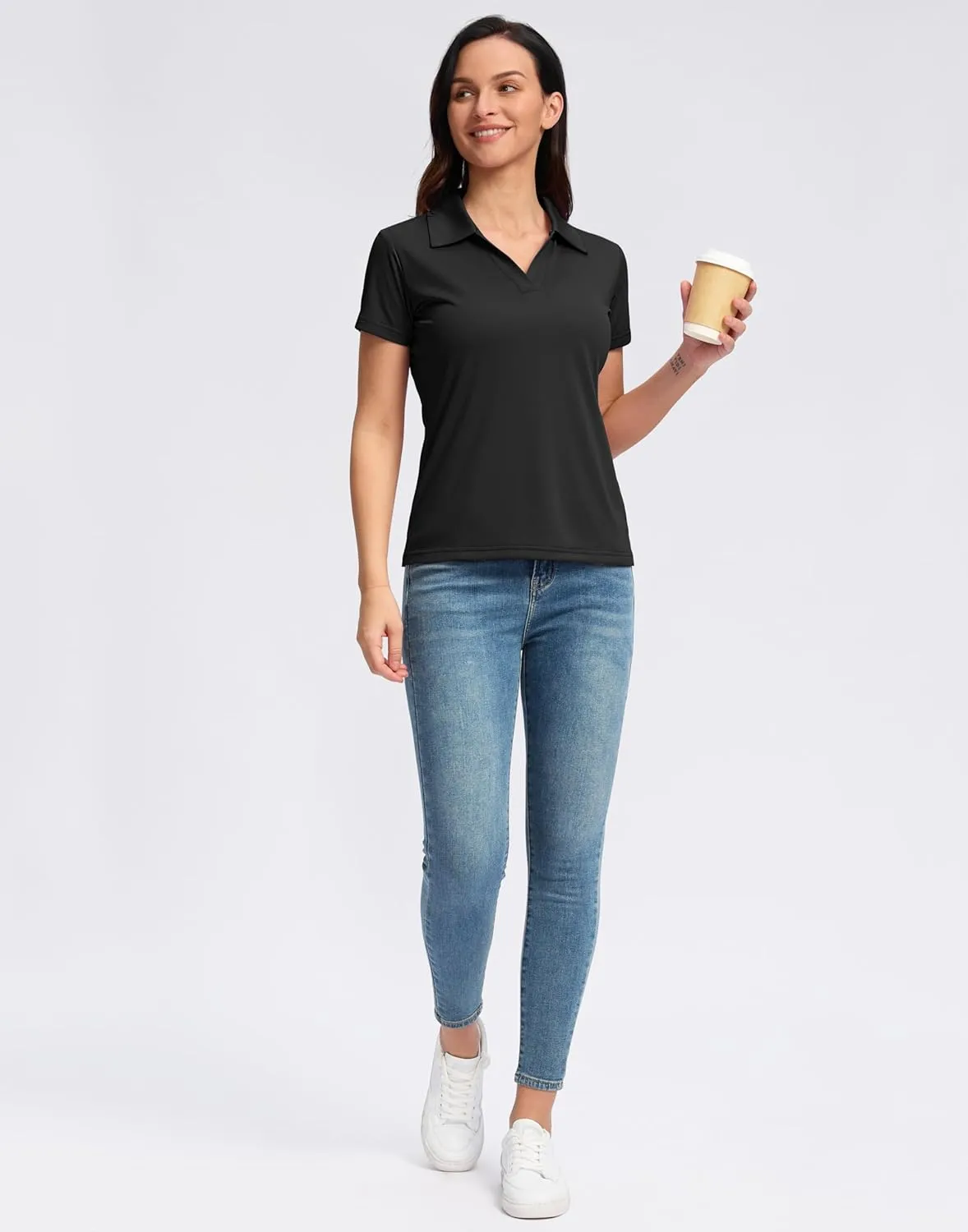SANTINY Women's Golf Shirt Collared V-Neck Casual Work Tennis Tops UPF50  Collared Polo Shirts for Women