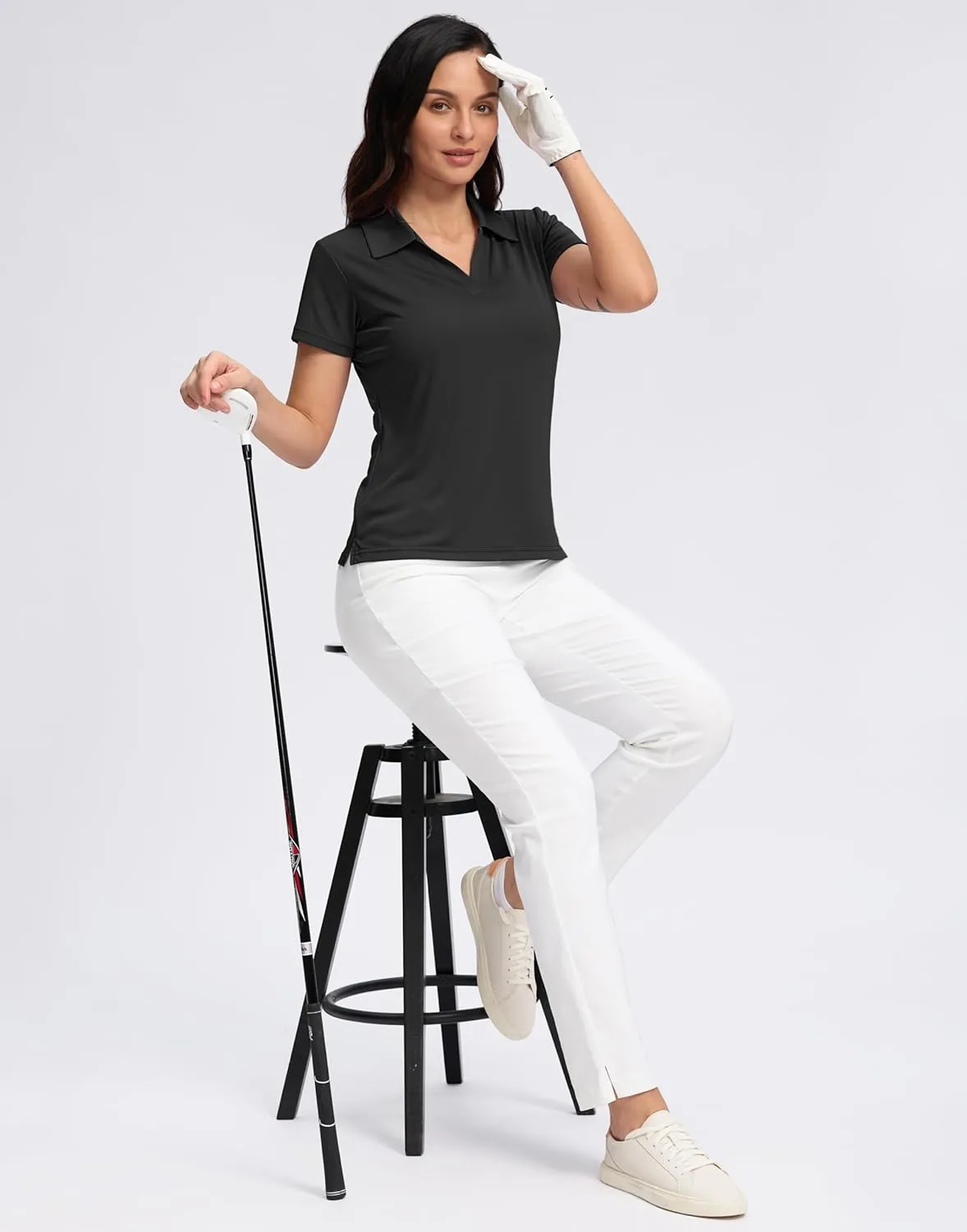 SANTINY Women's Golf Shirt Collared V-Neck Casual Work Tennis Tops UPF50  Collared Polo Shirts for Women