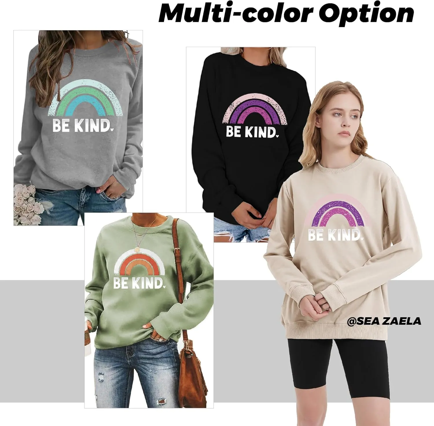 Sea Zaela Women Casual Fall Oversized Sweatshirts For Women Long Sleeve Tops Crewneack Cute Graphic Loose Fit Pullover