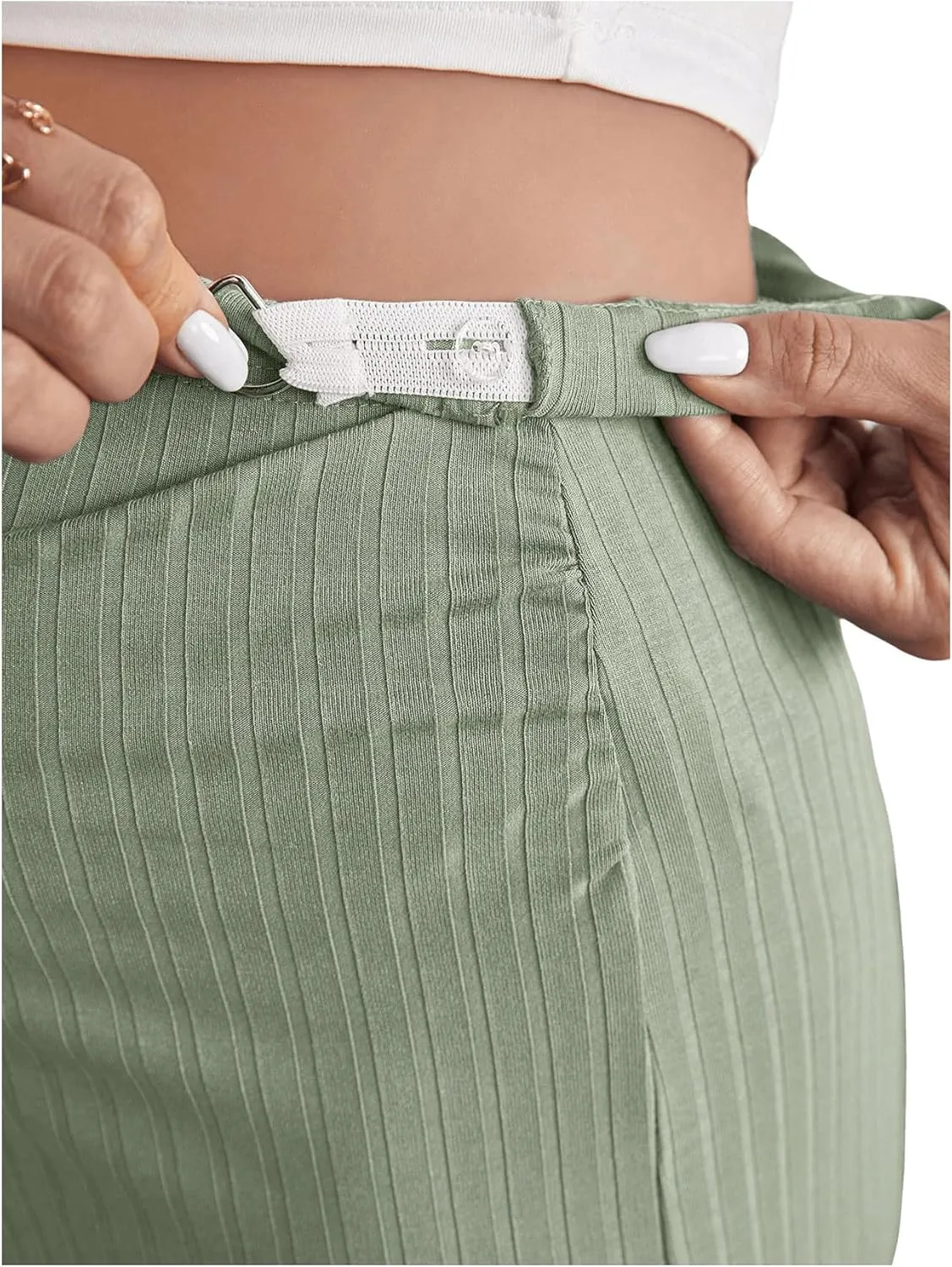 SHENHE Women's Maternity Skirt Adjustable Rib Knit High Waist Split Pencil Long Skirt